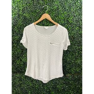 The Workshop, White and Blue polka Dot Blouse, Women’s Size M